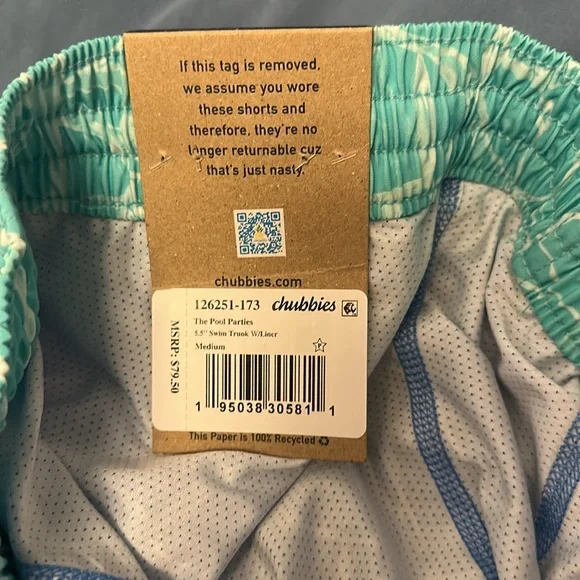 NWT Men Chubbies Aqua and Cream Swim Shorts Trunks - Picture 3 of 3